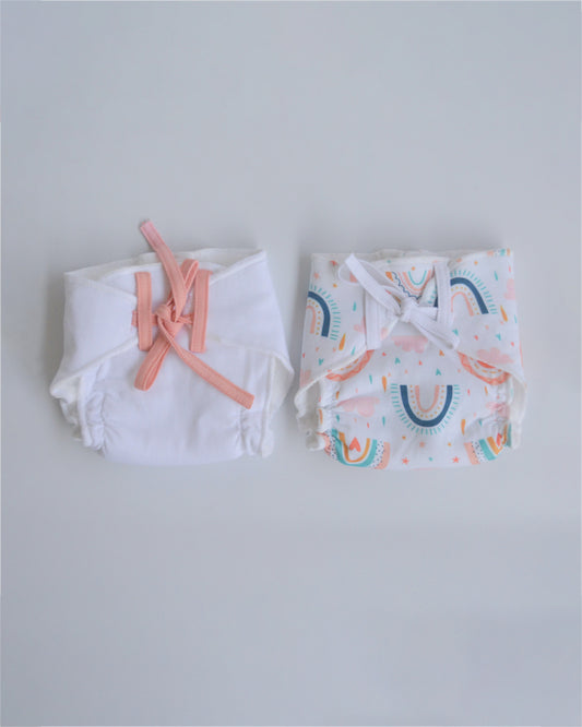 Yellow Doodle Peach Hearts Nappy & Vest-Organic Cotton-Set of 4-For Infants