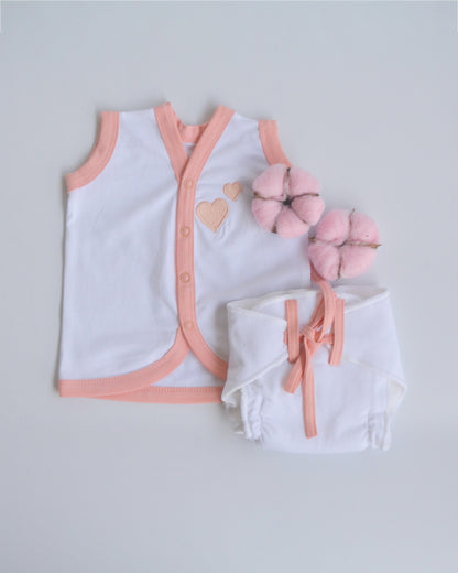 Yellow Doodle Peach Hearts Nappy & Vest-Organic Cotton-Set of 4-For Infants