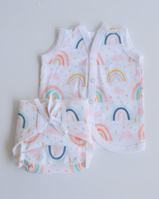 Yellow Doodle Peach Hearts Nappy & Vest-Organic Cotton-Set of 4-For Infants
