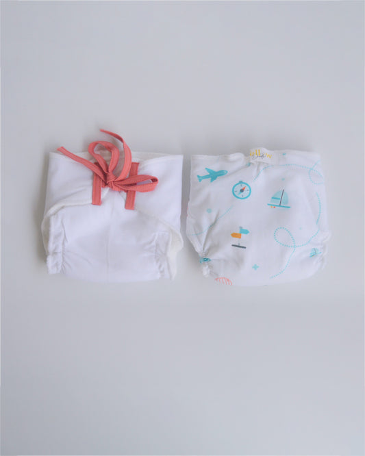 Yellow Doodle Red Hearts Nappy & Vest-Organic Cotton-Set of 4-For Infants