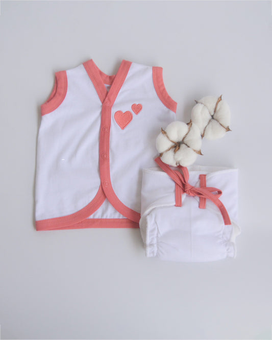 Yellow Doodle Red Hearts Nappy & Vest-Organic Cotton-Set of 4-For Infants