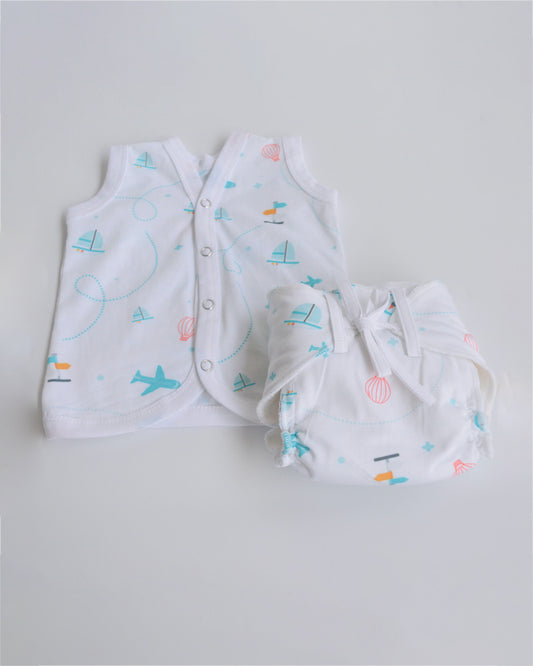 Yellow Doodle Red Hearts Nappy & Vest-Organic Cotton-Set of 4-For Infants