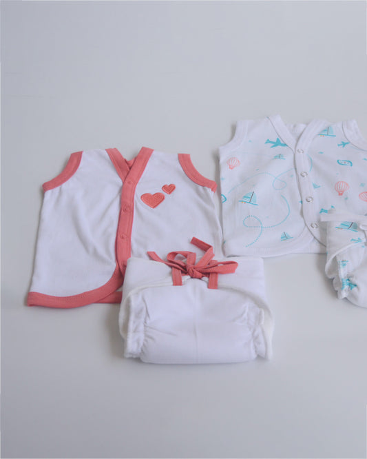 Yellow Doodle Red Hearts Nappy & Vest-Organic Cotton-Set of 4-For Infants