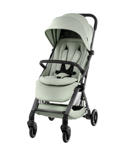 Britax Flylite Cabin Friendly Stroller-Extra Large Extendable Canopy-One Hand Fold-Flat Reclining Seat-For 0 to 4Y (Upto 22Kg)-Sage
