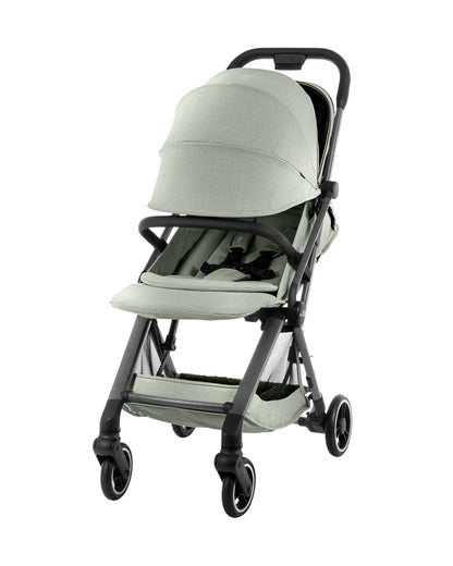 Britax Flylite Cabin Friendly Stroller-Extra Large Extendable Canopy-One Hand Fold-Flat Reclining Seat-For 0 to 4Y (Upto 22Kg)-Sage