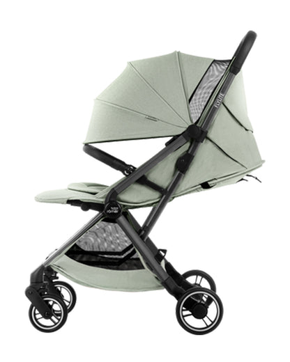Britax Flylite Cabin Friendly Stroller-Extra Large Extendable Canopy-One Hand Fold-Flat Reclining Seat-For 0 to 4Y (Upto 22Kg)-Sage