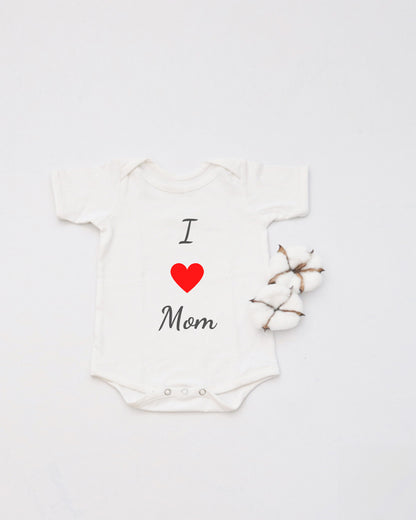 Yellow Doodle White Bodysuit-Printed-I Love Mom-Cotton-For Infants