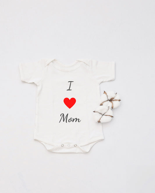 Yellow Doodle White Bodysuit-Printed-I Love Mom-Cotton-For Infants