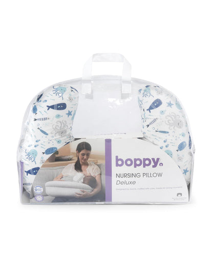 Boppy Deluxe Nursing Pillow-Multifunctional Use-White-Fish Fun-0M+