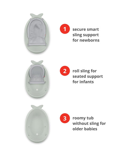 Skip Hop Moby Smart Sling Baby Bath Tub-3-Stage Tub-0 to 36M-Sage