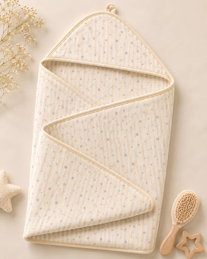 Twingle 100% Organic Muslin Baby Hooded Towel-Prevent Post Bath Chills-Ideal Coverage for Babies-Absorbs Moisture Quickly without Harsh Rubbing-Softens with Every Wash-Starlight-Beige-For Infants