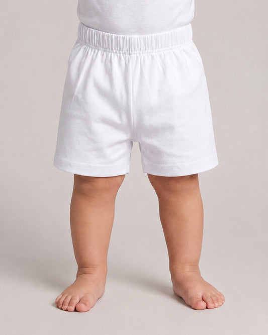 Twingle 100% Organic Cotton Shorts-Soft Elasticated Waistband-No Itchy Tags-Solid-White-For Infants