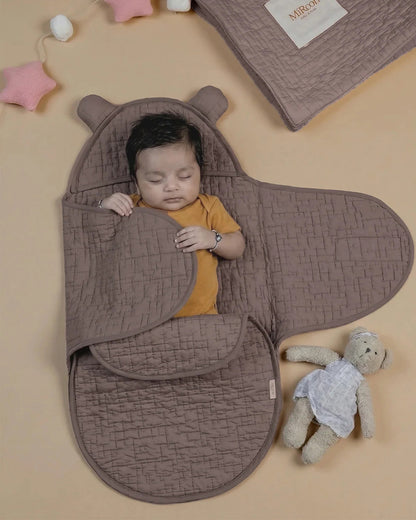 MiRooh Baby Sleeping Carrier Nest-Equipped With Velcro Harness-Organic Cotton-Newborn Bed-Cocoa Brown
