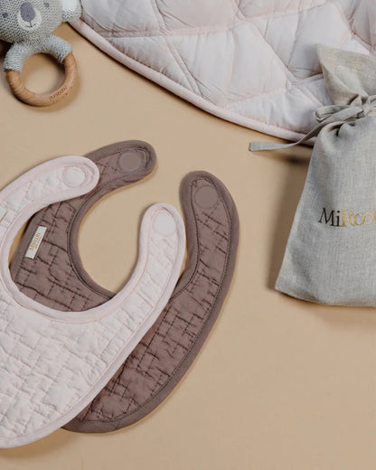 MiRooh Organic Cotton Bib-With Snap Button-Adjustable Fit-Pink & Cocoa-Pack of 2-For Newborn