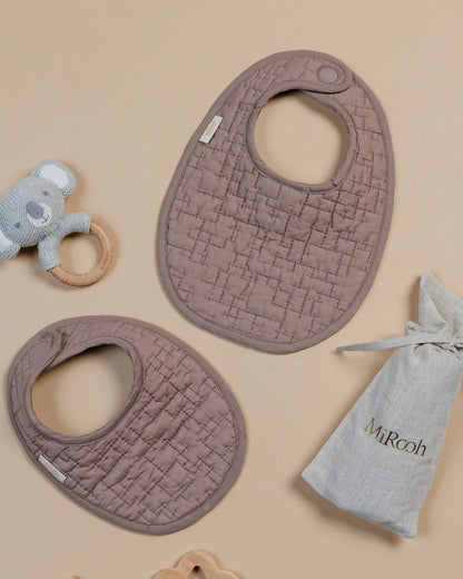 MiRooh Organic Cotton Bib-With Snap Button-Adjustable Fit-Pink & Cocoa-Pack of 2-For Newborn