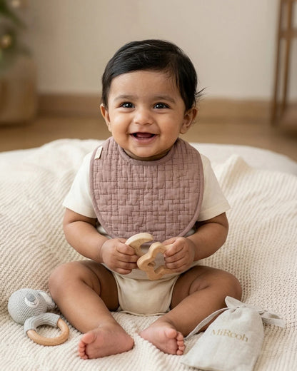 MiRooh Organic Cotton Bib-With Snap Button-Adjustable Fit-Pink & Cocoa-Pack of 2-For Newborn