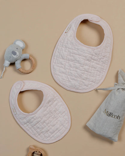 MiRooh Organic Cotton Bib-With Snap Button-Adjustable Fit-Pink & Cocoa-Pack of 2-For Toddler