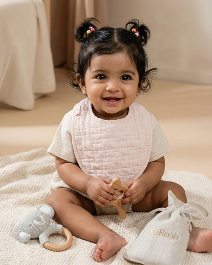 MiRooh Organic Cotton Bib-With Snap Button-Adjustable Fit-Pink & Cocoa-Pack of 2-For Toddler