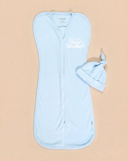 Twingle 100% Organic Cotton Sleeping Bag with Beanie-Snug Fit & Arms Up Design for Natural Body Posture-Zip Guard to Protect Baby's Chin & Neck-Two Way Zipper for Easy Diaper Change-Solid-Aqua-For Infants