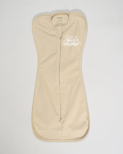Twingle 100% Organic Cotton Sleeping Bag with Beanie-Snug Fit & Arms Up Design for Natural Body Posture-Zip Guard to Protect Baby's Chin & Neck-Two Way Zipper for Easy Diaper Change-Solid-Beige-For Infants