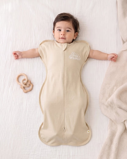 Twingle 100% Organic Cotton Sleeping Bag with Inbuilt Mittens-Snug Fit & Arms Up Design for Natural Body Posture-Zip Guard to Protect Baby's Chin & Neck-Two Way Zipper for Easy Diaper Change-Solid-Beige-For Infants