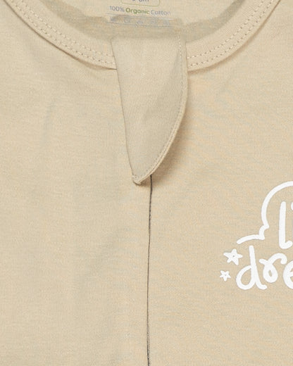 Twingle 100% Organic Cotton Sleeping Bag with Inbuilt Mittens-Snug Fit & Arms Up Design for Natural Body Posture-Zip Guard to Protect Baby's Chin & Neck-Two Way Zipper for Easy Diaper Change-Solid-Beige-For Infants