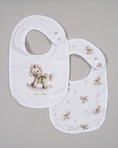 Twingle 100% Organic Muslin Bib-Soft Terry on the Back for maximum Absorbency-Trusted YKK Snaps-Riding Horse-Pack of 2-For Infants