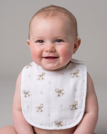 Twingle 100% Organic Muslin Bib-Soft Terry on the Back for maximum Absorbency-Trusted YKK Snaps-Riding Horse-Pack of 2-For Infants