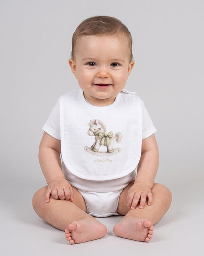 Twingle 100% Organic Muslin Bib-Soft Terry on the Back for maximum Absorbency-Trusted YKK Snaps-Riding Horse-Pack of 2-For Infants