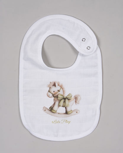 Twingle 100% Organic Muslin Bib-Soft Terry on the Back for maximum Absorbency-Trusted YKK Snaps-Riding Horse-Pack of 2-For Infants