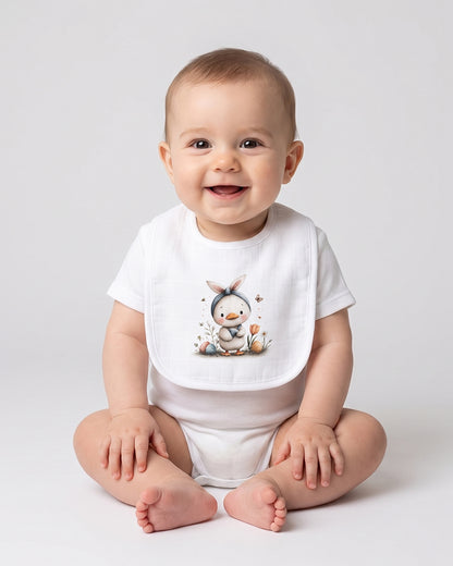 Twingle 100% Organic Muslin Bib-Soft Terry on the Back for maximum Absorbency-Trusted YKK Snaps-Easter Duck-Pack of 2-For Infants