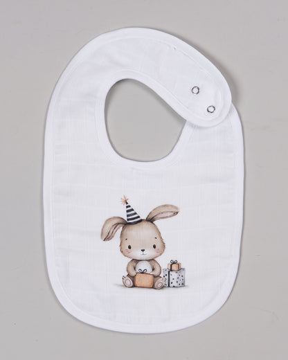 Twingle 100% Organic Muslin Bib-Soft Terry on the Back for maximum Absorbency-Trusted YKK Snaps-Bday Bunny-Pack of 2-For Infants