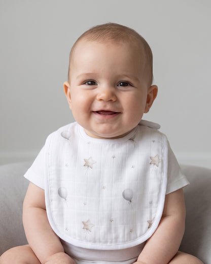 Twingle 100% Organic Muslin Bib-Soft Terry on the Back for maximum Absorbency-Trusted YKK Snaps-Ellie Elephant-Pack of 2-For Infants