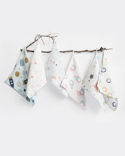 Yellow Doodle Organic Muslin Wipes-Set of 6 Wash Cloths-Stars & Sky-For Infants