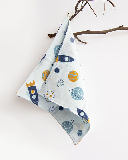 Yellow Doodle Organic Cotton Muslin Bib With Burp Cloth & Wash Cloths Combo Set-Stars & Sky-For Infants