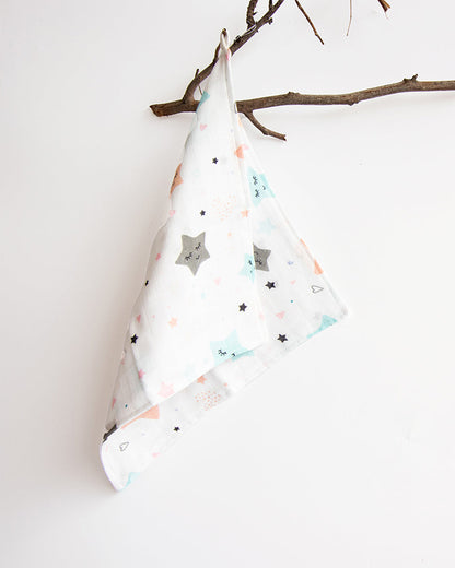Yellow Doodle Organic Cotton Muslin Bib With Burp Cloth & Wash Cloths Combo Set-Stars & Sky-For Infants