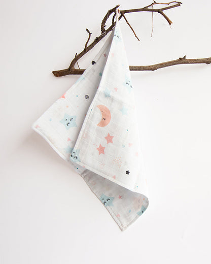Yellow Doodle Organic Cotton Muslin Bib With Burp Cloth & Wash Cloths Combo Set-Stars & Sky-For Infants
