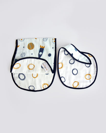 Yellow Doodle 100% Organic Cotton Muslin-Child Of The Universe-Reversible Bib & Burpy Cloth Set of 2-For Infants