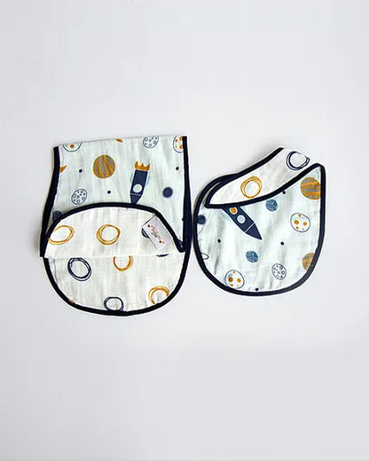 Yellow Doodle 100% Organic Cotton Muslin-Child Of The Universe-Reversible Bib & Burpy Cloth Set of 2-For Infants