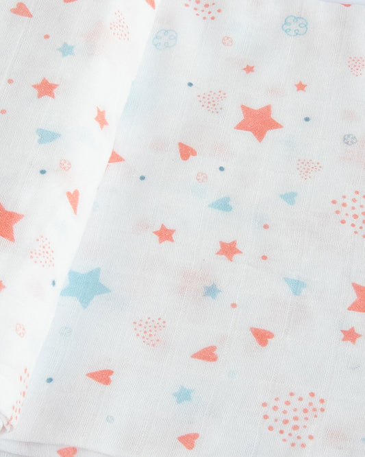 Yellow Doodle 100% Organic Cotton Muslin-Twinkly Stars-Reversible Bib & Burp Cloth Set of 2-For Infants
