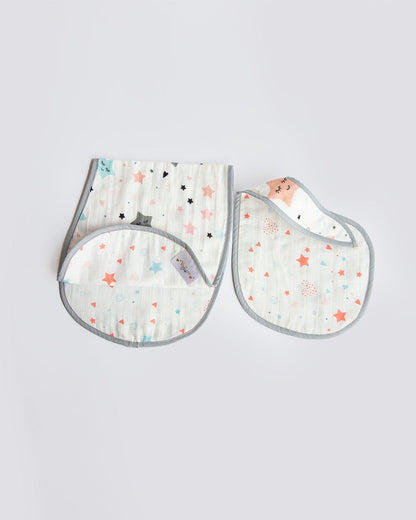 Yellow Doodle Organic Cotton Muslin Bib With Burp Cloth & Wash Cloths Combo Set-Stars & Sky-For Infants