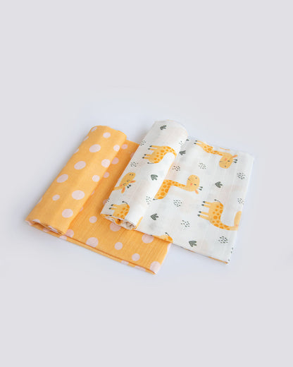 Yellow Doodle Baby Giraffe Muslin Essentials New Born Gift Set-Pack Of 6-Gift For Baby Shower & Baby Birthday