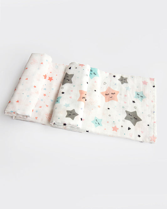 Yellow Doodle Twinkly Stars Muslin Essentials New Born Gift Set-Pack Of 6-Gift For Baby Shower & Baby Birthday