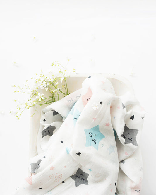 Yellow Doodle Twinkly Stars Muslin Essentials New Born Gift Set-Pack Of 6-Gift For Baby Shower & Baby Birthday