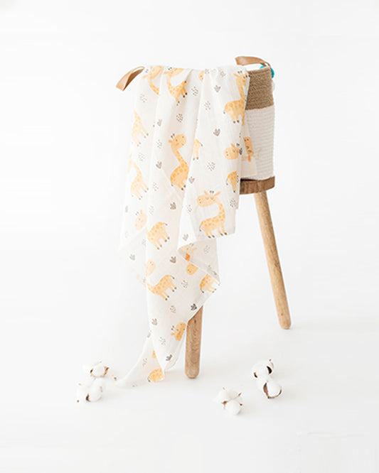 Yellow Doodle Baby Giraffe Swaddle-100% Organic Muslin Cotton-Infant Wraps