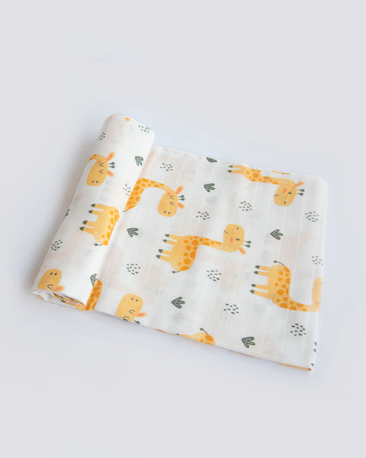 Yellow Doodle Baby Giraffe Swaddle-100% Organic Muslin Cotton-Infant Wraps