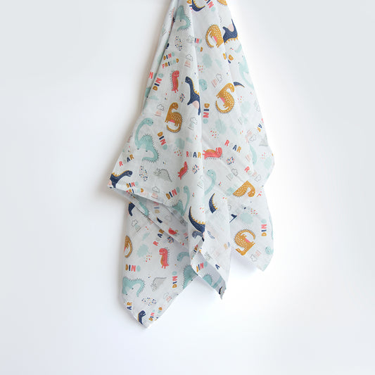 Yellow Doodle Dino Friend Swaddle-100% Organic Muslin Cotton-Infant Wraps