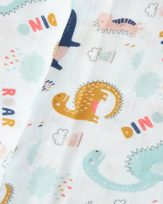 Yellow Doodle Dino Friend Swaddle-100% Organic Muslin Cotton-Infant Wraps