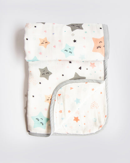 Yellow Doodle Reversible Twinkle Star Muslin Baby Blanket-100% Organic Cotton-For Infants