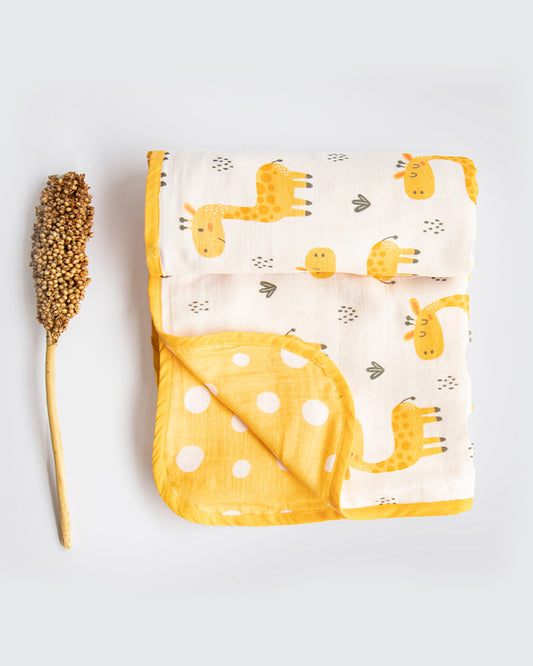 Yellow Doodle Reversible Baby Giraffe Muslin Baby Blanket-100% Organic Cotton-For Infants